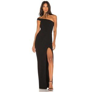 NWT Nookie Mila One Shoulder Front Seam Slit Gown Maxi Dress Black Small